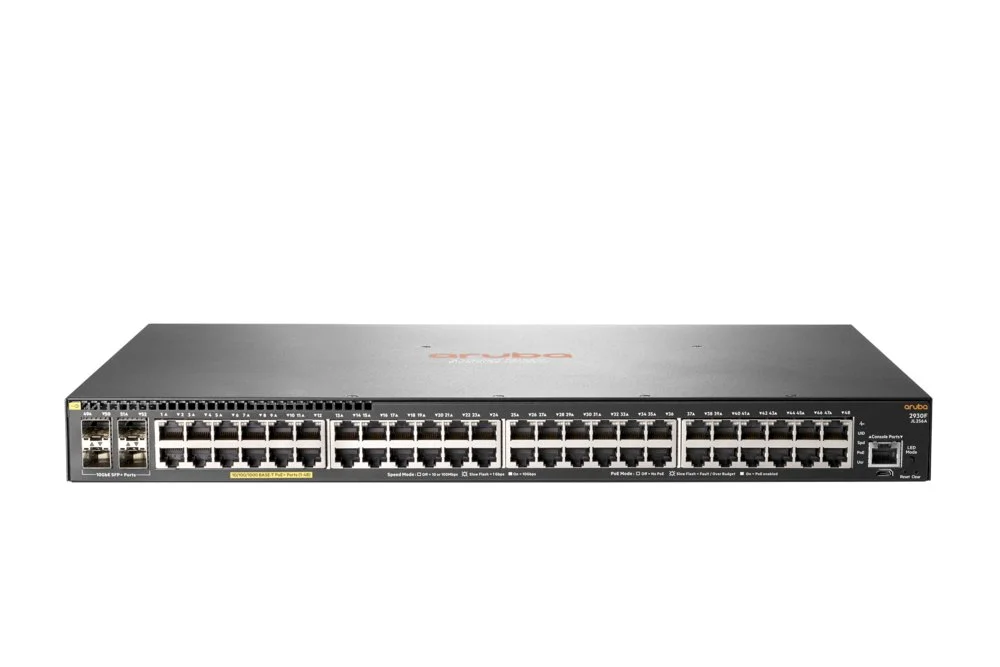 HPE Aruba 2930F 48G PoE+ 4SFP+ | Refurbished Silber L3 Managed Switch | 48x Gigabit PoE+ | 4x SFP+ | 370W PoE-Budget | 1U Rackmount | Grau