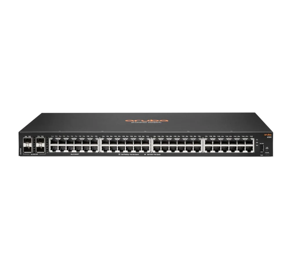 Hewlett Packard Enterprise Aruba 6100 48G 4SFP+ | Managed L3 Switch | 48x Gigabit Ethernet | 4x SFP+ | 1U Rackmount | Schwarz