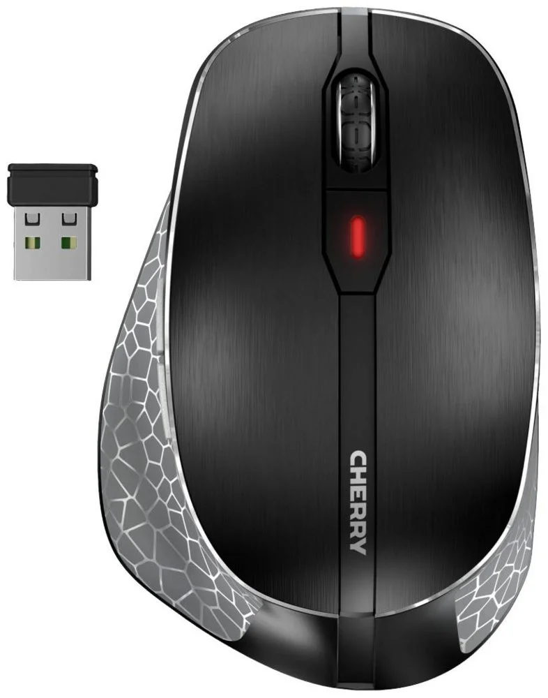 Cherry MW 8C Ergo | Ergonomische Kabellose Maus | Für Links- und Rechtshänder | RF + Bluetooth | 3200 DPI | Schwarz/Grau