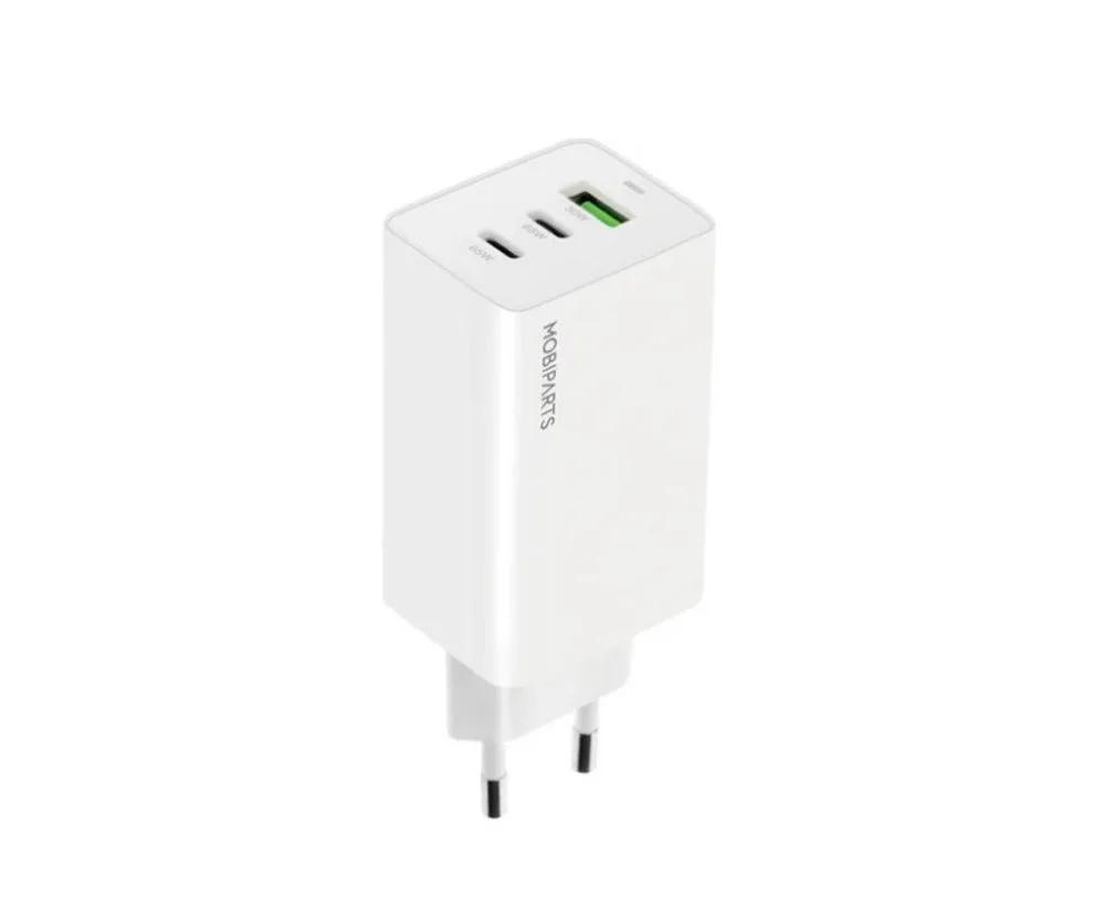 Mobiparts GaN Wandladegerät | 2x USB-C & 3.0 USB-A QC 65W | Weiß