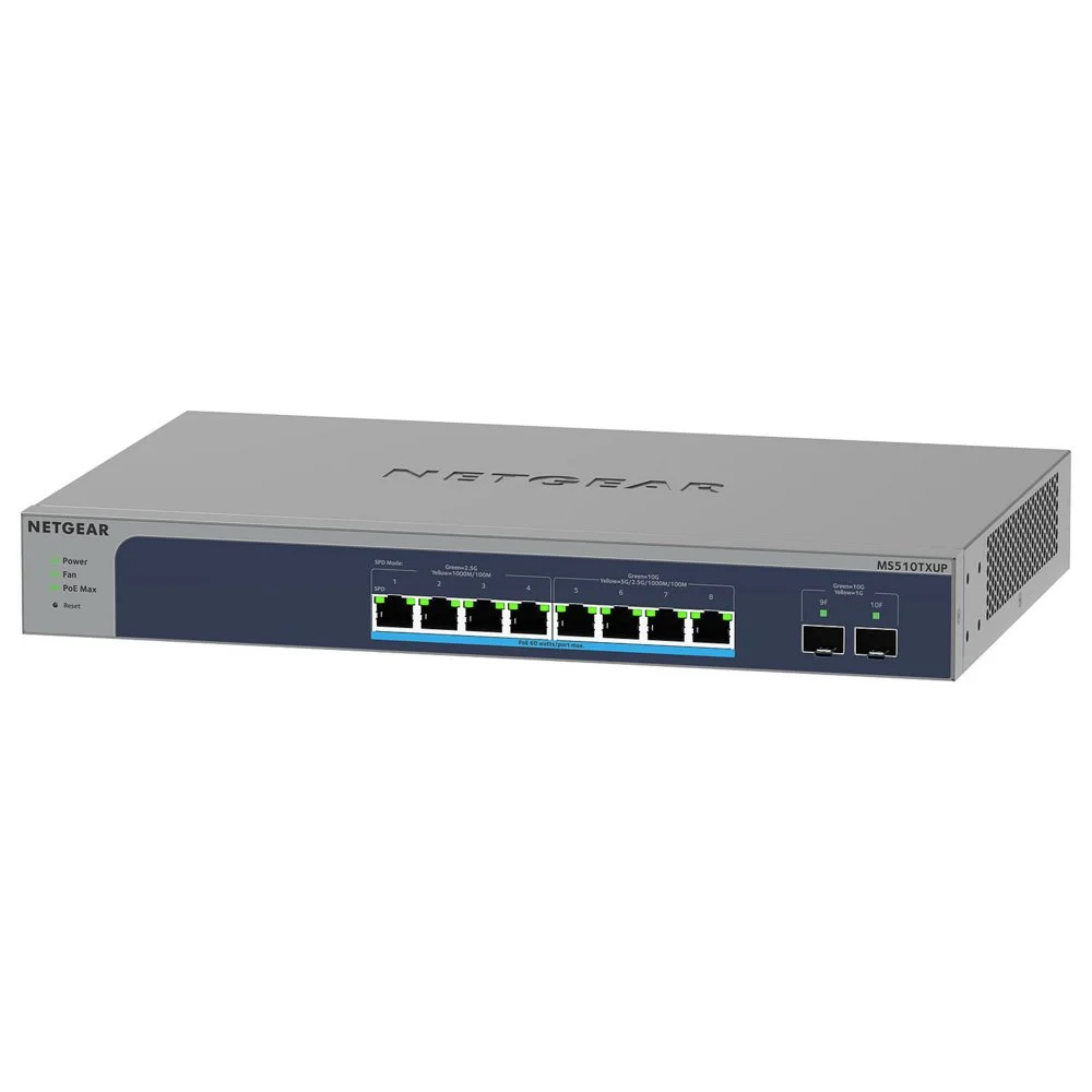 Netgear MS510TXUP-100EUS | Managed Smart Switch | 8 Ports | Multi-Gigabit/10G Ethernet | Ultra60 PoE++ (295W) | 2x 10G SFP+ | Rackmount | Grau