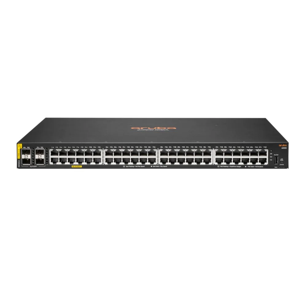 Aruba 6000 48G | Managed L3 Switch | 48x Gigabit PoE+ | 4x SFP | 370W PoE-Budget | 1U Rackmount