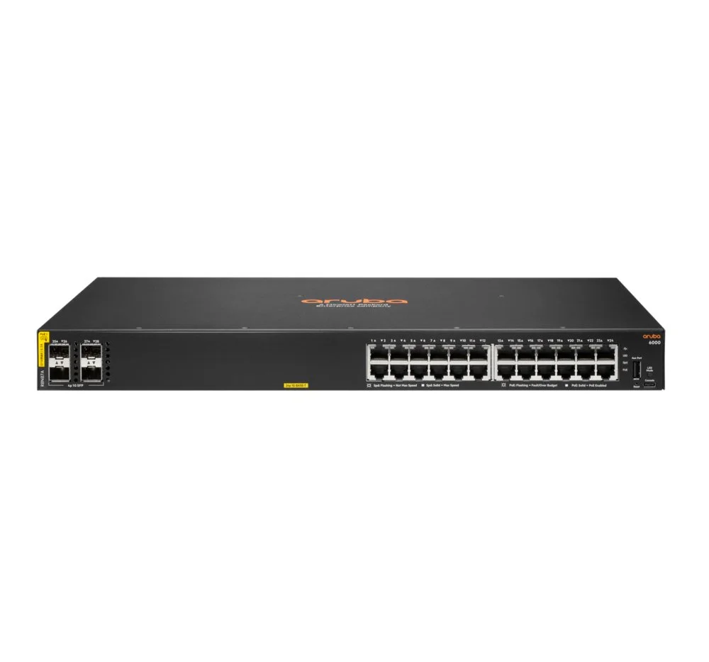 HPE Aruba 6000 24G PoE Switch | Managed L2 | 24 Ports | Gigabit Ethernet | 4x SFP | 370W PoE-Budget | 1U Rackmount