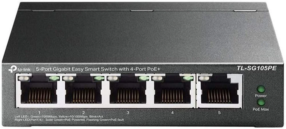 TP-Link TL-SG105PE | Managed Smart Switch | 5 Ports | Gigabit Ethernet (10/100/1000 Mbit/s) | 4x PoE+