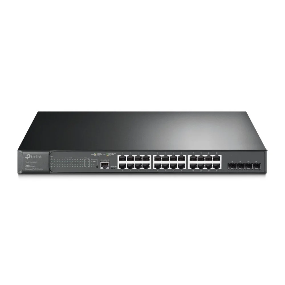 TP-Link TL-SG3428MP | JetStream Managed L2+ Switch | 28 Ports | Gigabit Ethernet (10/100/1000 Mbit/s) | 24x PoE+ (384 W) | 4x SFP | Omada SDN | Schwarz