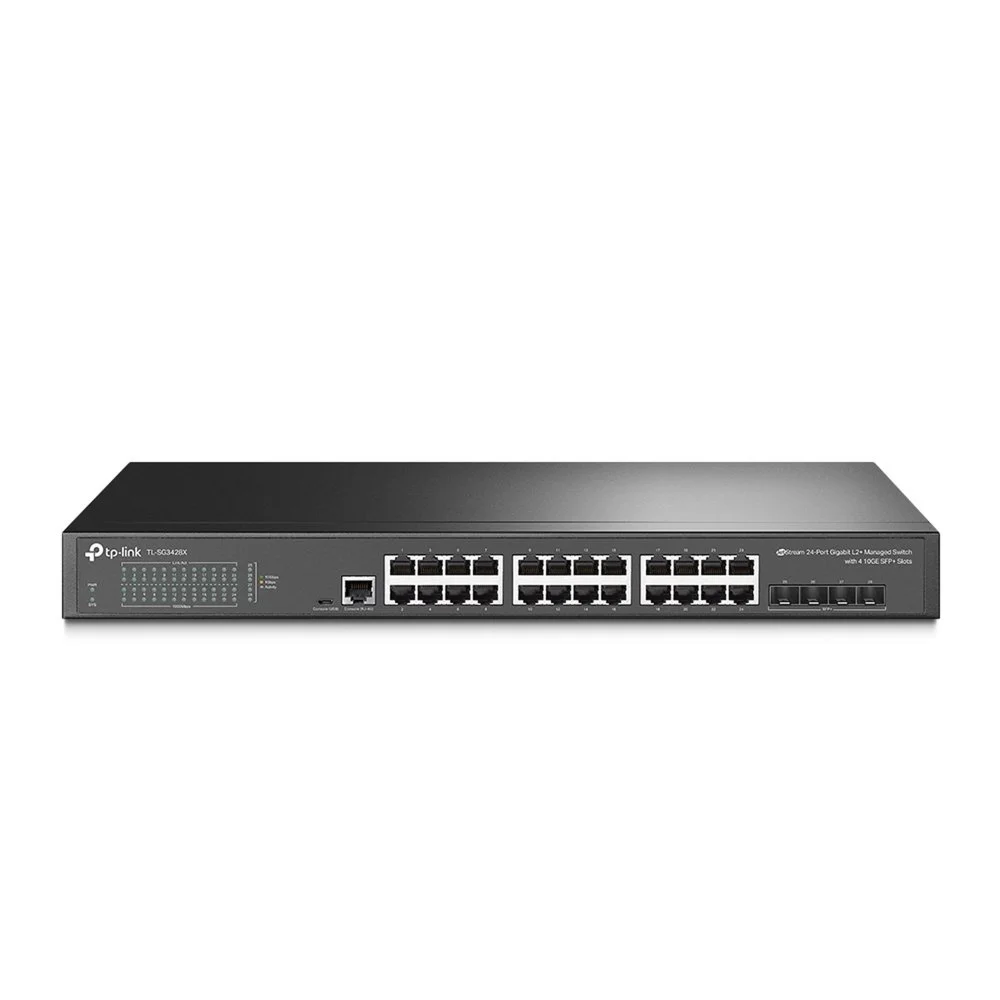 TP-Link TL-SG3428X | JetStream Managed L2+ Switch | 24 Ports | Gigabit Ethernet (10/100/1000 Mbit/s) | 4x 10G SFP+ | Omada SDN | Rackmount | Schwarz