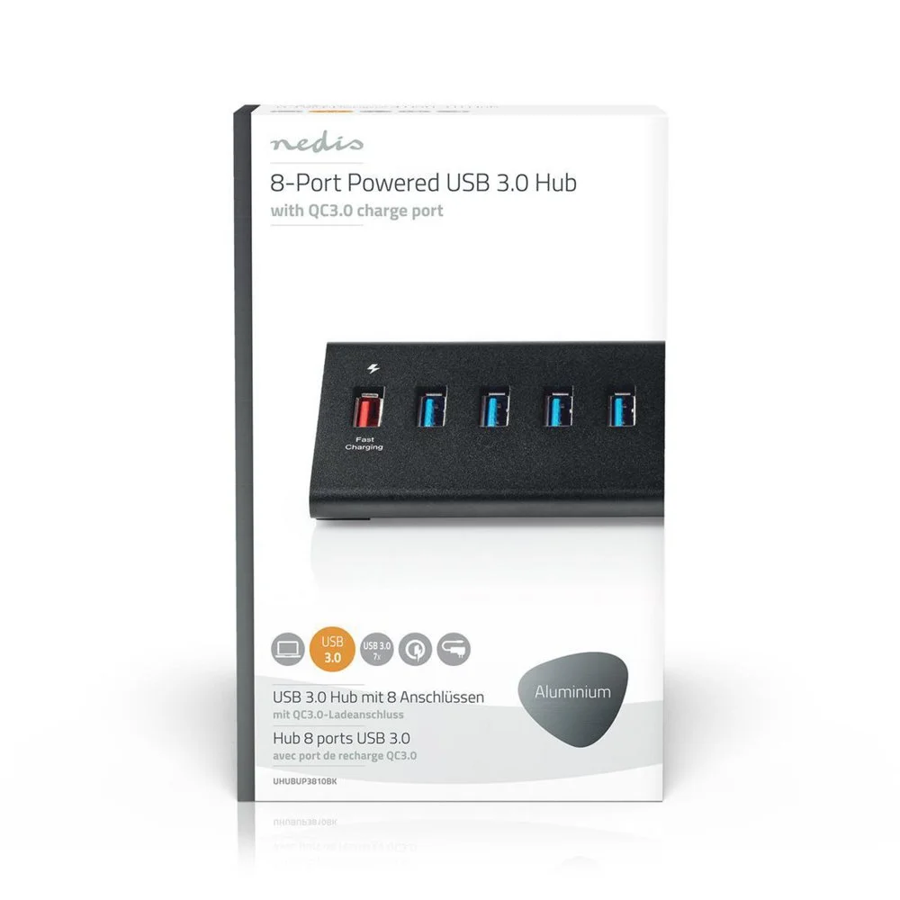 Nedis UHUBUP3810BK USB 3.2 Gen 1 (3.1 Gen 1) Interface-Hub | 8 Ports | Schwarz