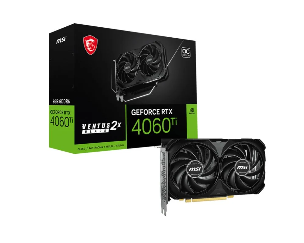 MSI GeForce RTX 4060 Ti Ventus 2X Black E1 OC | 8GB GDDR6 VRAM | Grafikkarte | Nvidia GPU
