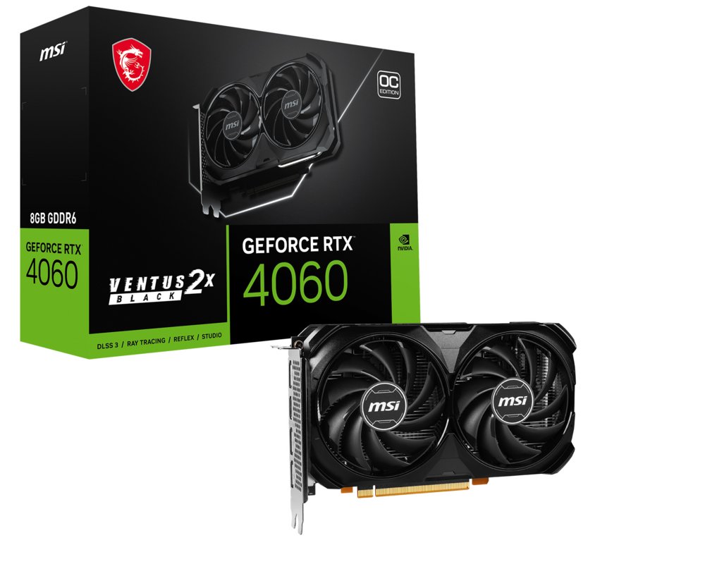 MSI GeForce RTX 4060 Ventus 2X Black OC | 8GB GDDR6 VRAM | Grafikkarte | Nvidia GPU
