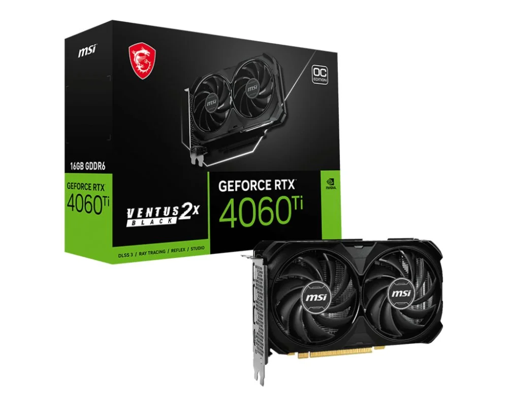 MSI GeForce RTX 4060 Ti Ventus 2X Black OC | 16GB GDDR6 VRAM | Grafikkarte | Nvidia GPU