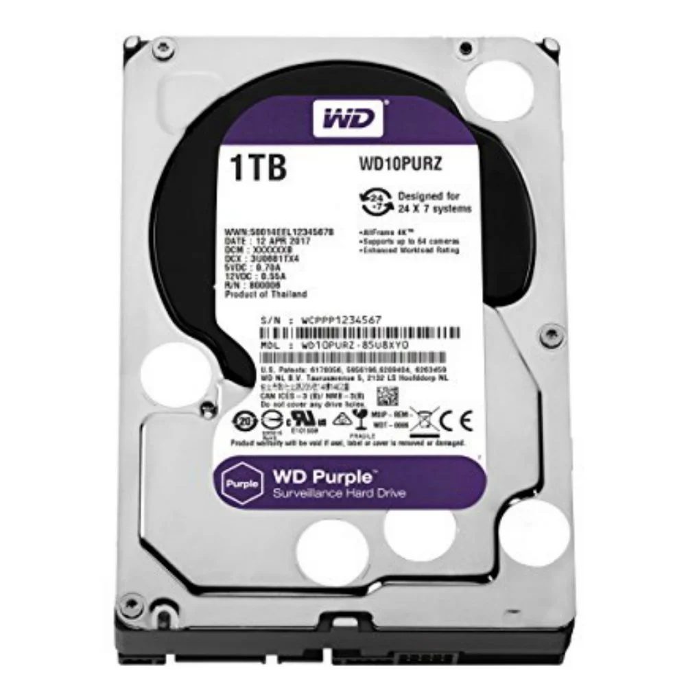 Western Digital Purple | 1000GB (1TB) 3.5" HDD | SATA III | 5400U/min | Für Überwachungssysteme